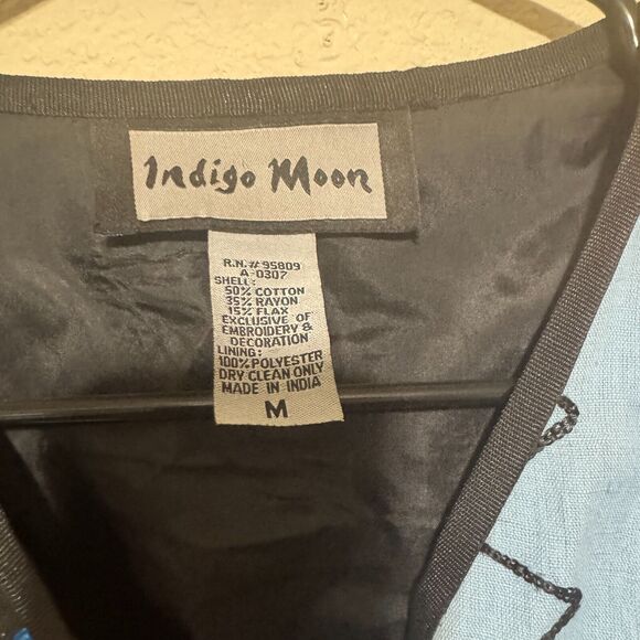 Indigo Moon Tapestry Jacket Flax Cotton blend Embroidery Patchwork artsy sz M - Picture 3 of 6